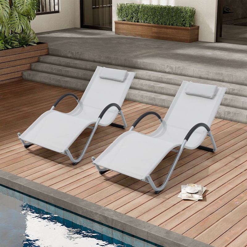 Outdoor Patio Lounger Chaise Lounges Curved Sunbathing Pool Recliner Chair - Light Gray, 2-piece