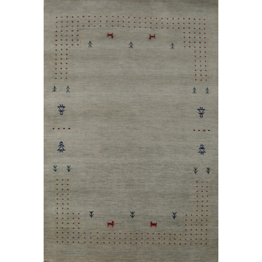 Hand Knotted Oriental 100% Wool Carpet Tribal Animal Pictorial Greys & Charcoal Gabbeh Area Rug - 5' 9'' X 4' 1''