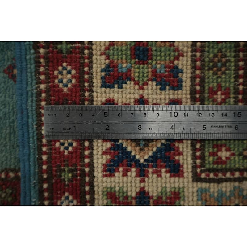 Hand Knotted Oriental 100% Wool Carpet Traditional Geometric Navy Blue & Blues Kazak Runner Rug - 9' 8'' X 2' 9''