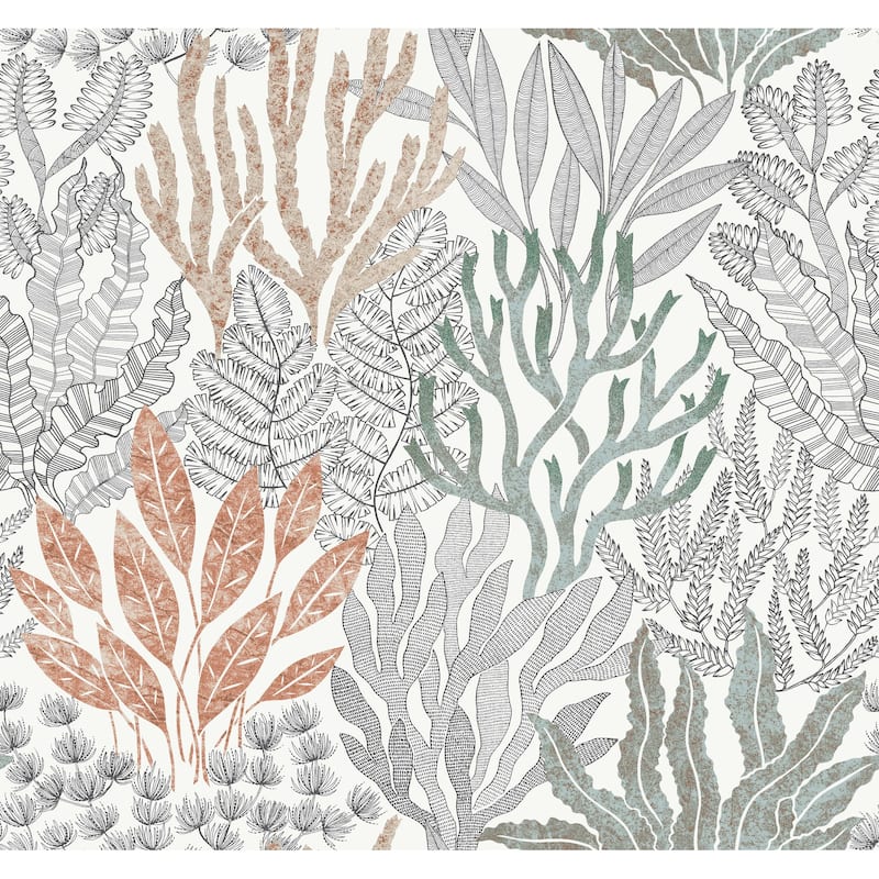 Coral Leaves Coral Black Wallpaper - Bed Bath & Beyond - 39953543