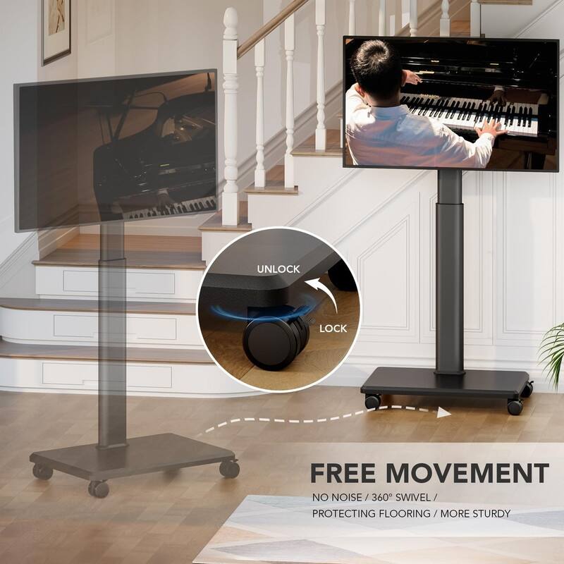 Mobile TV Stand for 27 to 65 Inch TVs, Portable Rolling TV Cart on Wheels