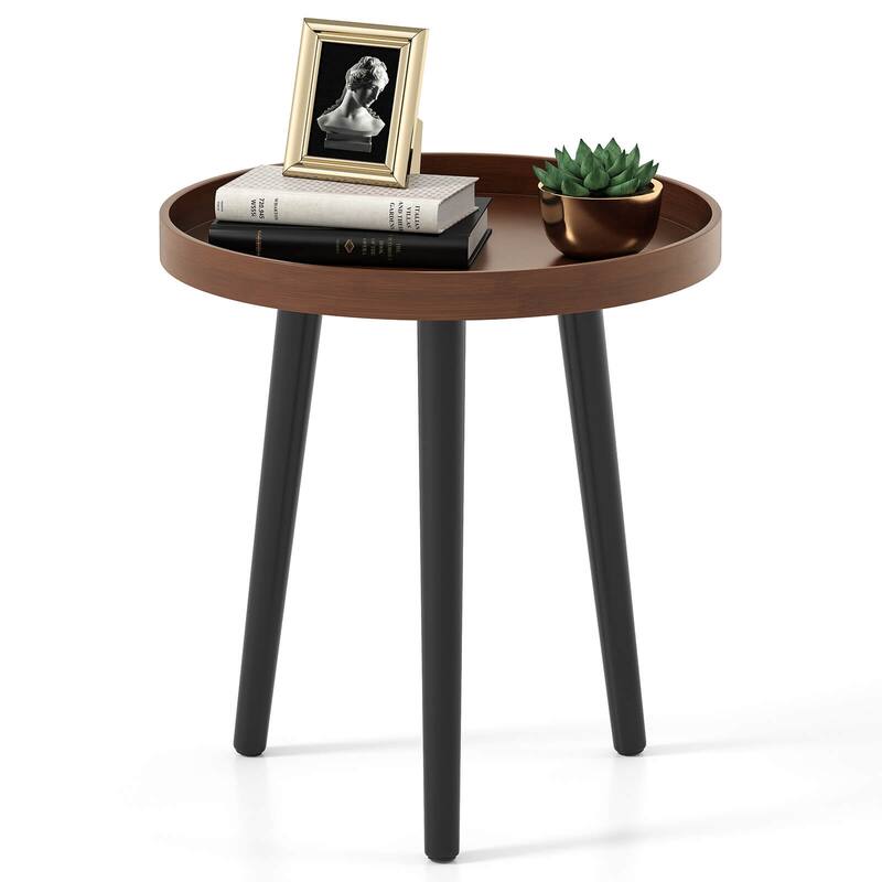 Set of 1/2 Round End Table Modern Side Tables with Wooden Tray - 1 pcs