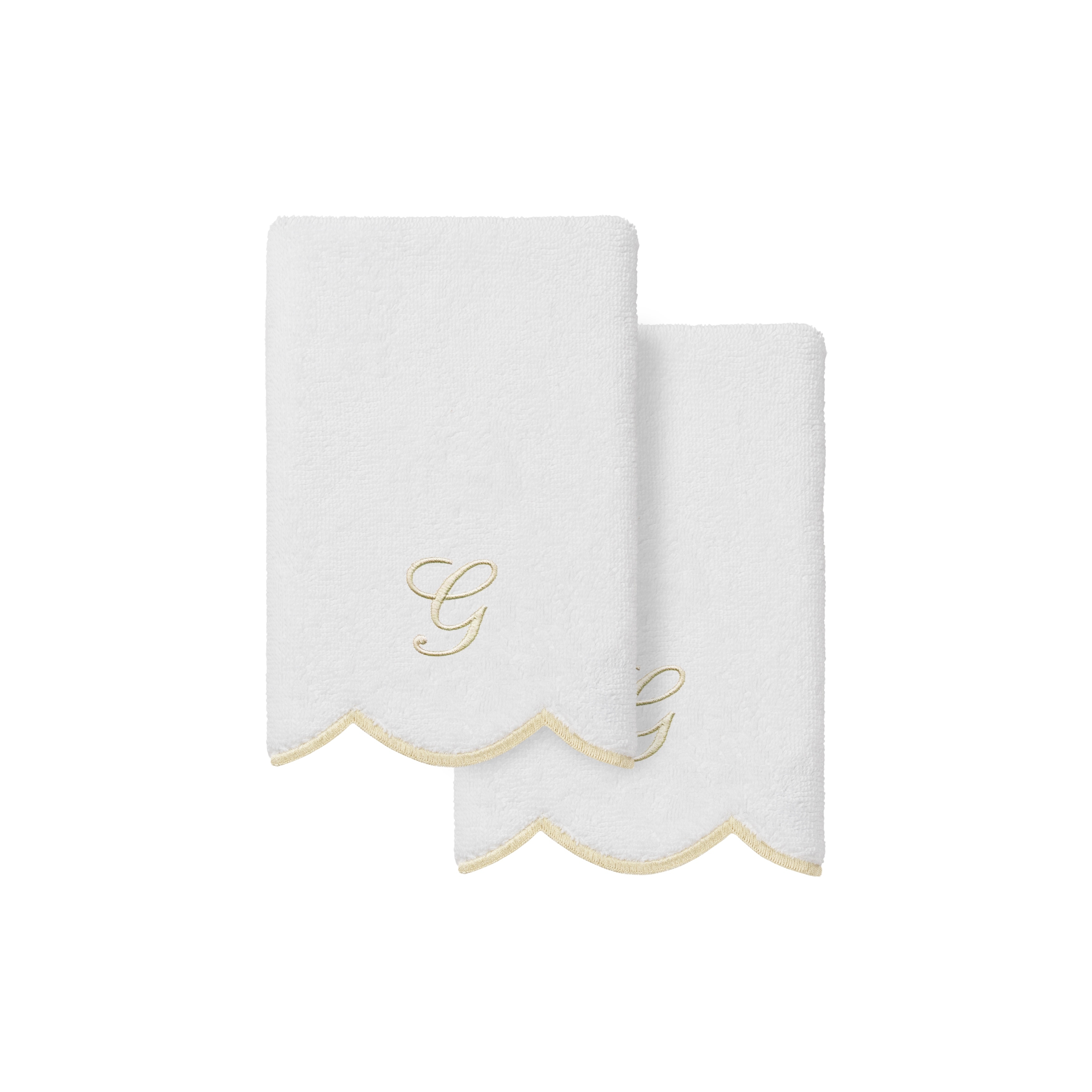 Authentic Hotel and Spa 100% Turkish Cotton Beige ADORNIA Scallop Personalized 2 Piece Fingertip Towel Set - 2 Fingertip Towels