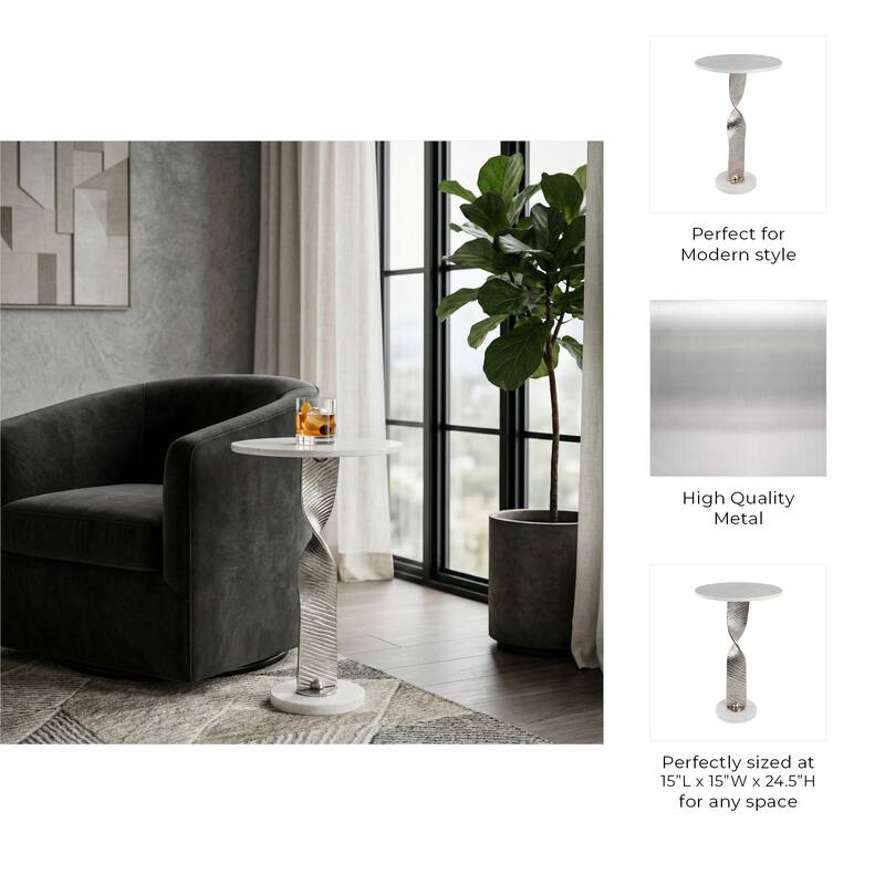 Marble Top Twisted Metal Base End Table - 24"