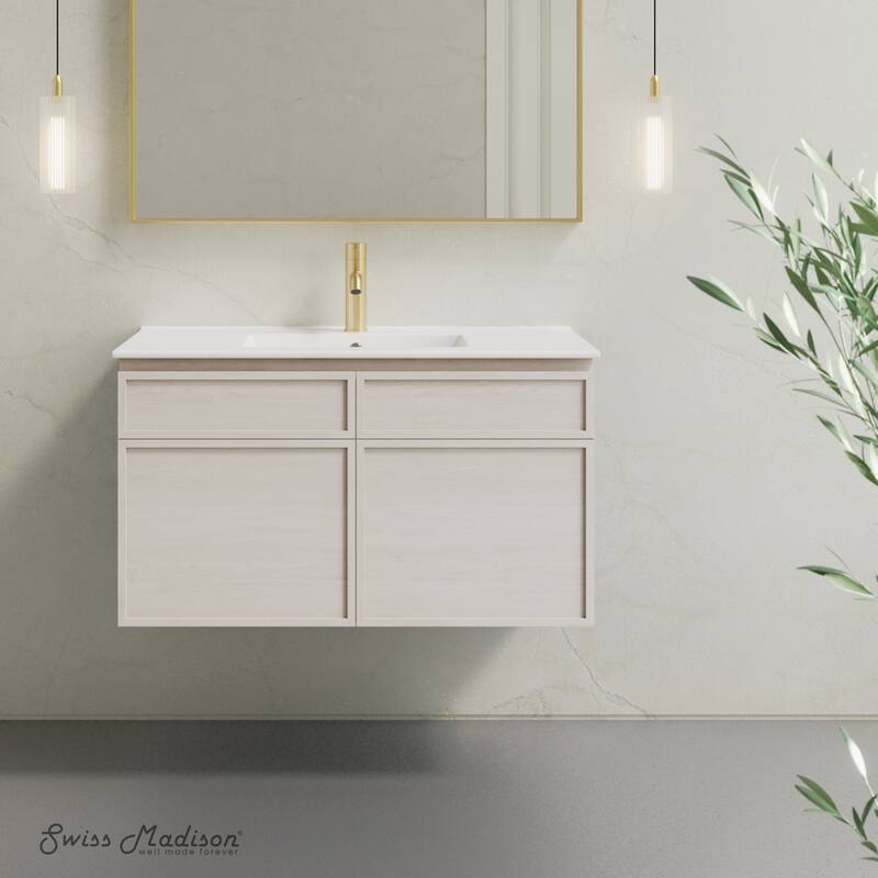 St. Tropez 36" Wall-Mounted Bathroom Vanity In White Oak With Sink Top - 36