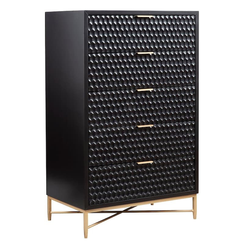Origins by Alpine Black Pearl Five Drawer Wood Chest in Black