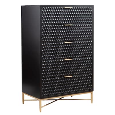 Origins by Alpine Black Pearl Five Drawer Wood Chest in Black