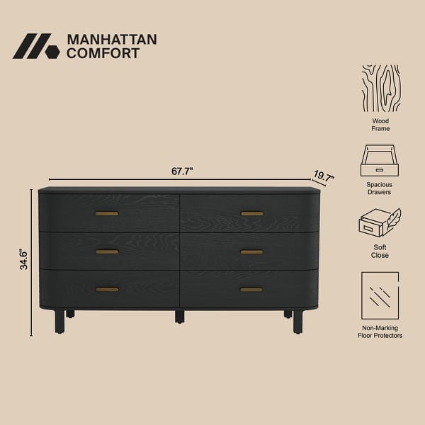 dimension image slide 2 of 4, Manhattan Comfort Solara 68" Solid Wood Dresser (6-Drawer)