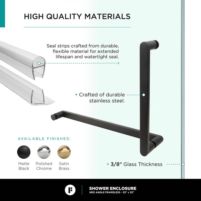 Fine Fixtures Shower Enclosure Neo Angle Frameless Tempered Glass