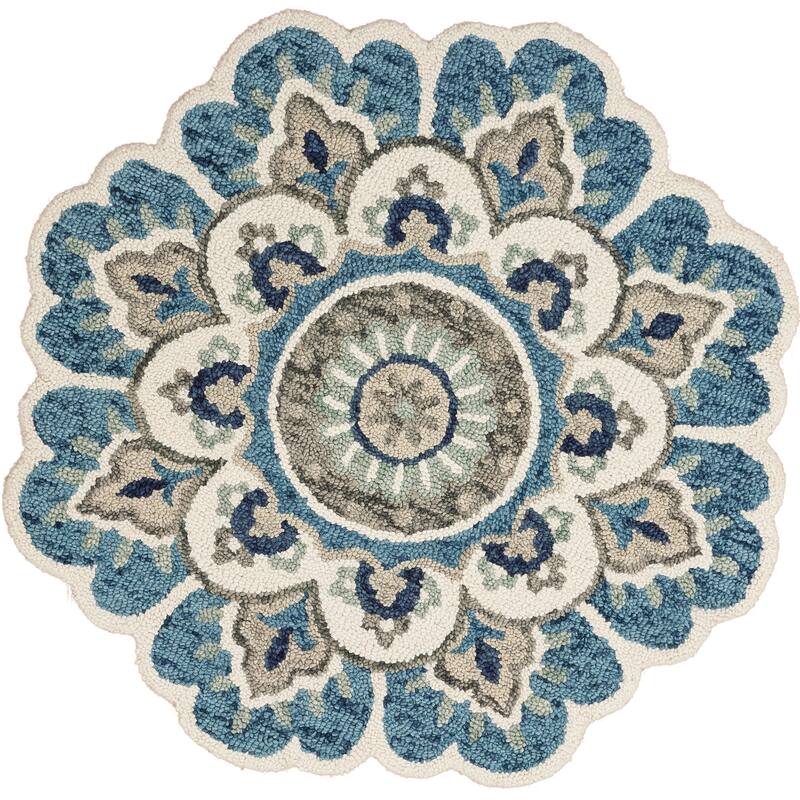 Hand Tufted Geometric Floral Area Rug - 5' Round
