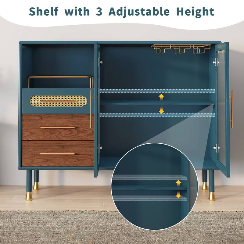 Accent Cabinet with Adjustable Shelves & Wine Rack Modern Bar Cabinet