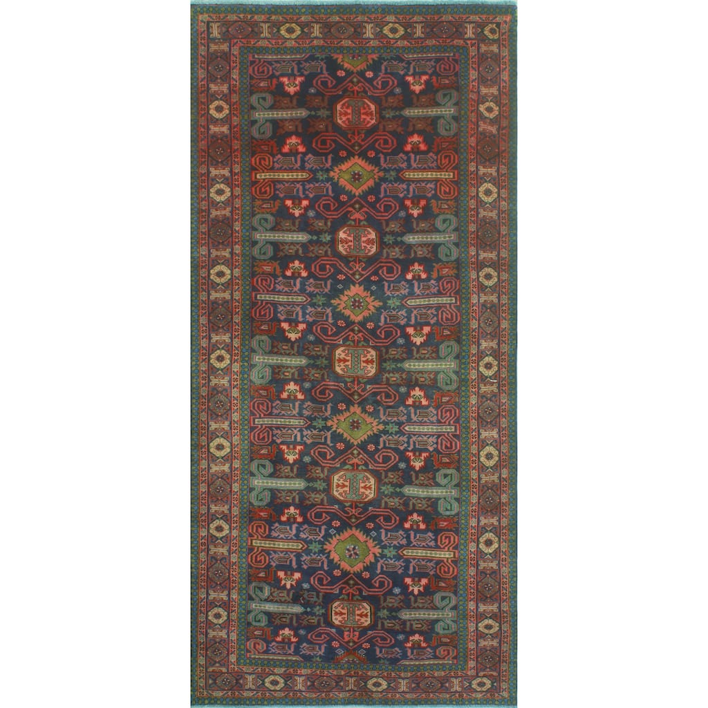 Fine Vintage Distressed Jamir Navy/Red Runner - 4'8" x 10'0"