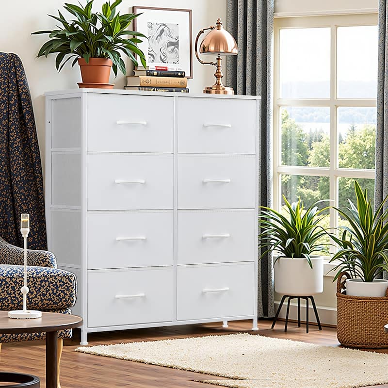 Dresser for Bedroom, 8 Storage Drawers, Tall Fabric Closet Chests Organizer Tower Furniture with Wooden Top Metal Frame