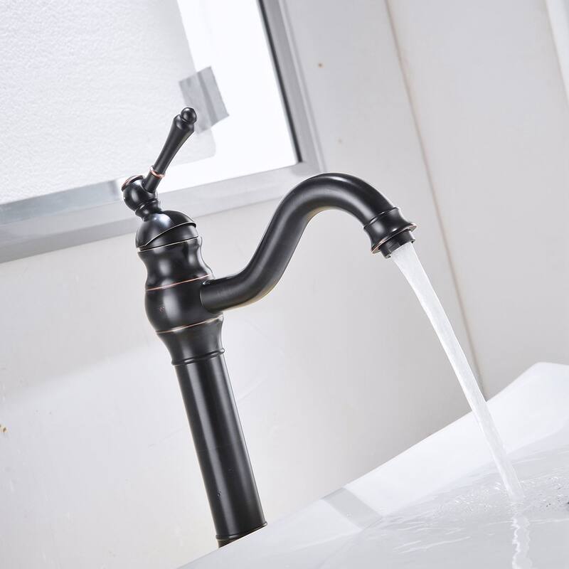 Single Hole Lever Vessel Sink Bathroom Faucet with Drain Assembly - Bronze
