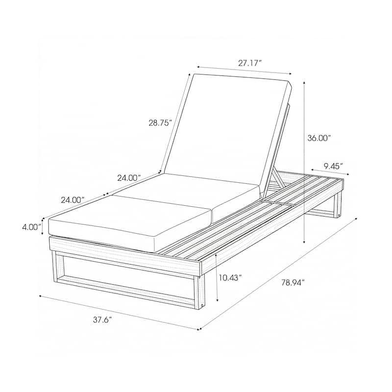 Christopher Knight Home - Modern Outdoor Acacia Wood Chaise Lounge with 4-Position Adjustable Backrest & 2-Fold Cushion