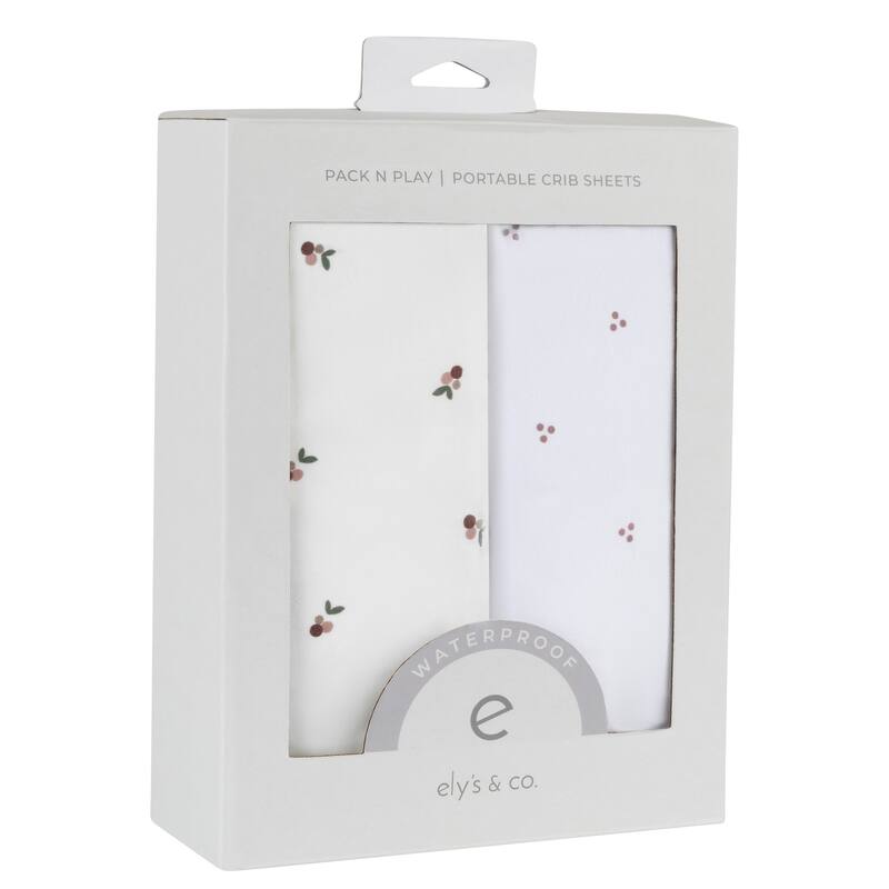 Ely's & Co. Waterproof Pack n Play - Mini Crib Sheet Set - 2 Pack - 38" x 24" - Lavender Cluster Dot & Berry