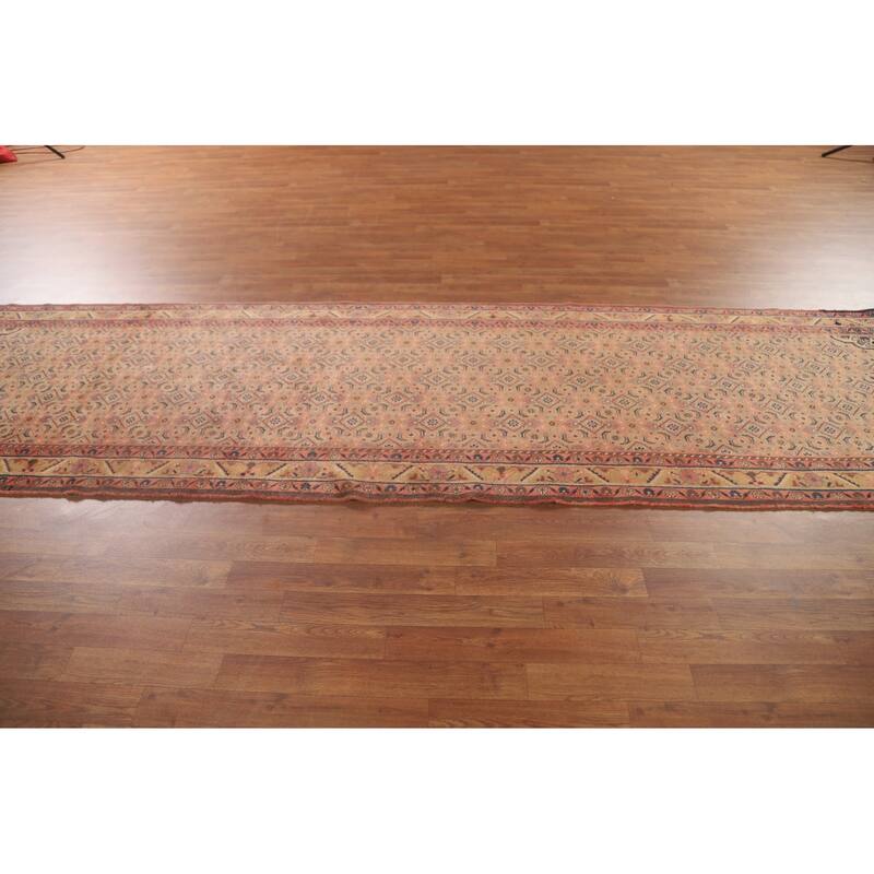 All-Over Mahal Persian Vintage Runner Rug Hand-Knotted Wool Carpet - 3'9" x 13'4"