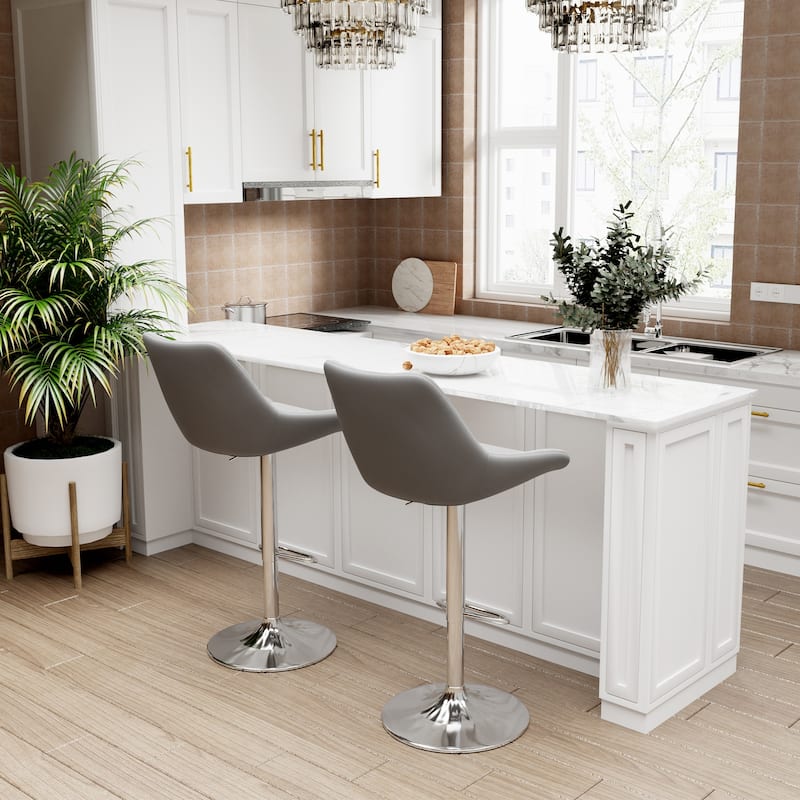 Set of 2 Bar Stool Adjustable Swivel with Silver Iron Frame - 15" x 43"
