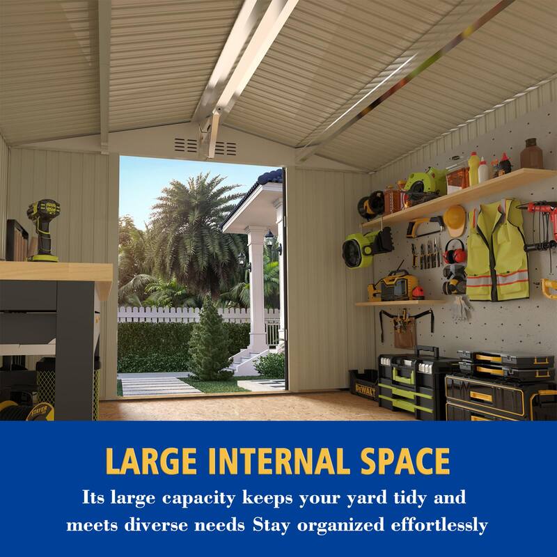 10 x 8 FT Outdoor Storage Shed, Large Metal Storage Shed, Lockable Door and Air Vent, Clear Window Garden Tool Shed