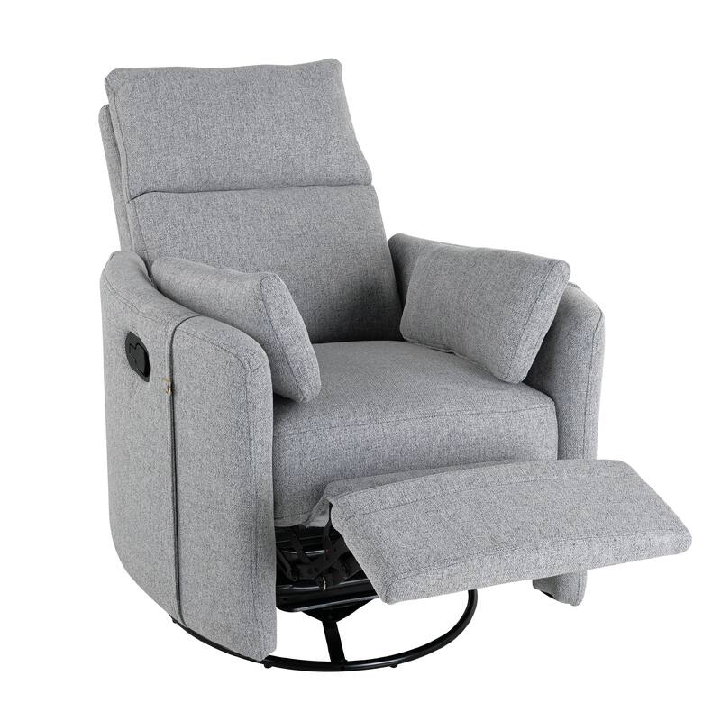 Modern Swivel Recliner, Manual Nursery Glider Rocking Recliner Chair w/ 2 Pillows, Upholstered Sofa Chair for Living Room