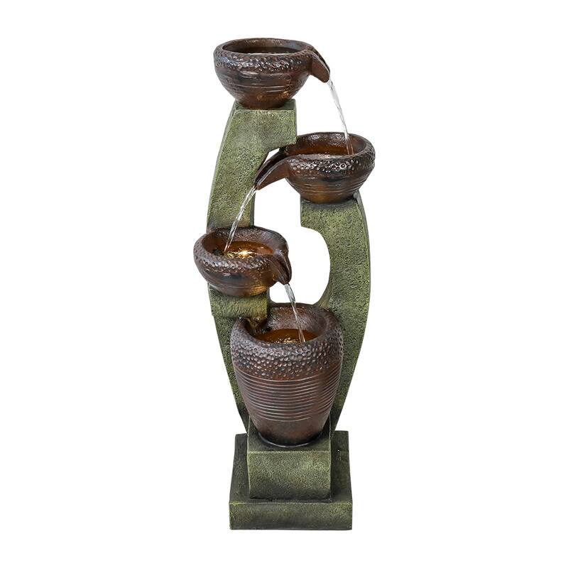 40" H Outdoor Modern Fountain Floor Waterfall Feature for Patio