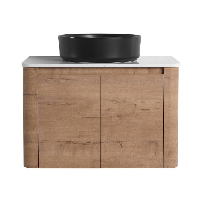 30'' Wall-Mounted Bathroom Vanity With Ceramic Art Sink & 2-Soft-Close Door, KD-Packing, Plywood
