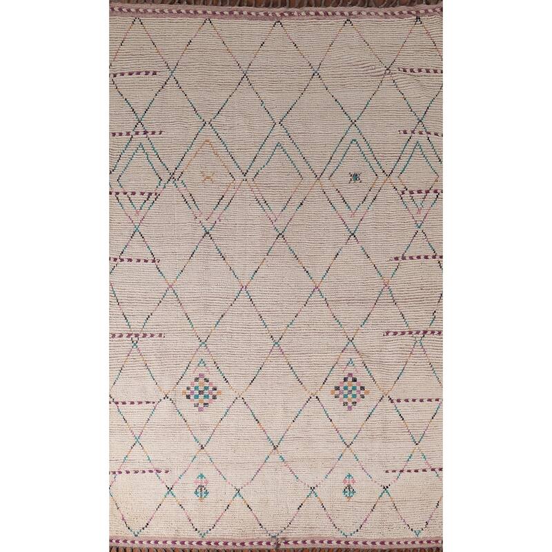 Trellis Moroccan Area Rug Hand-Knotted Tribal Wool Carpet - 5'8"x 9'7"