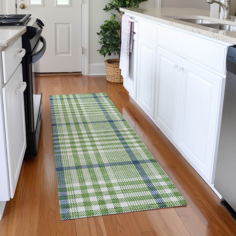 Premium Washable Super Soft Modern Plaid Mayfield Rug - Green - 2'3" x 7'6"