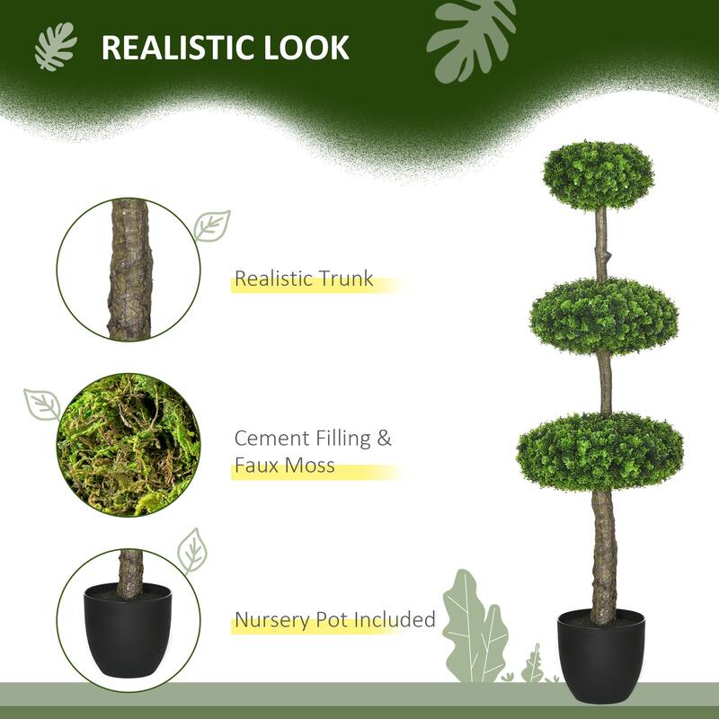 Set of 2 Artificial Boxwood Topiary Trees in Pots, Artificial Plants Faux Trees