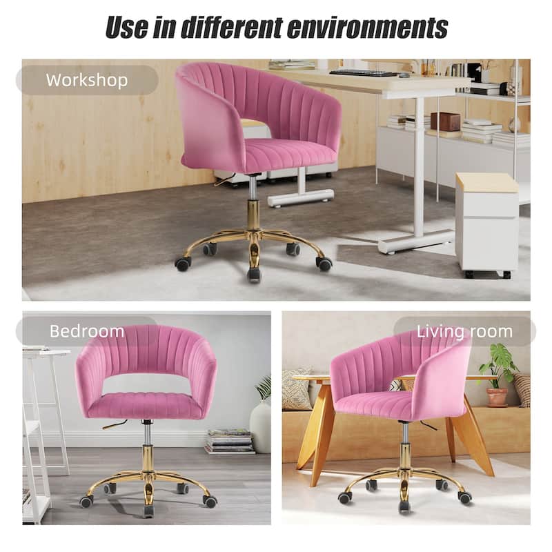 HOMEFUN Velvet Upholstered Swivel Adjustable Height Home Office Chair With Wheels