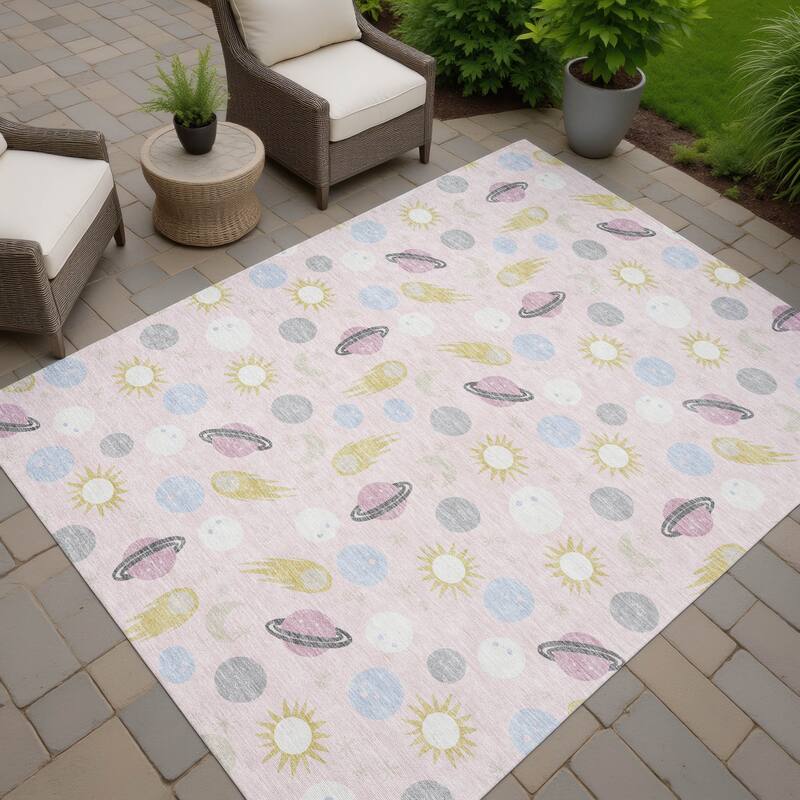 Machine Washable Indoor/ Outdoor Planets Comets Chantille Rug