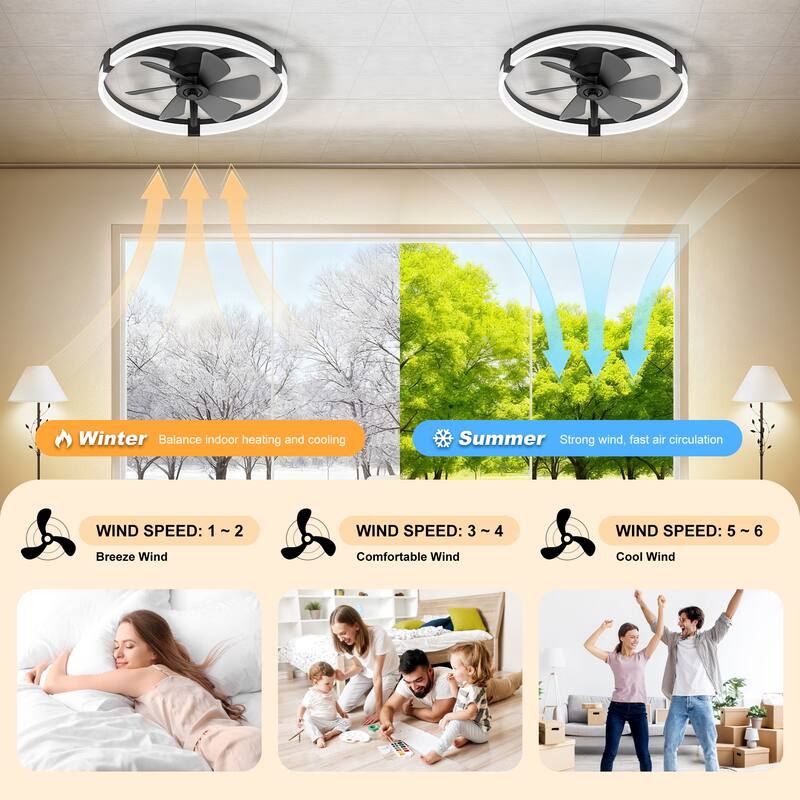 20"/23" Low Profile Dimmable Smart Ceiling Fan with Lights and Remote(6/7 ABS Blades)