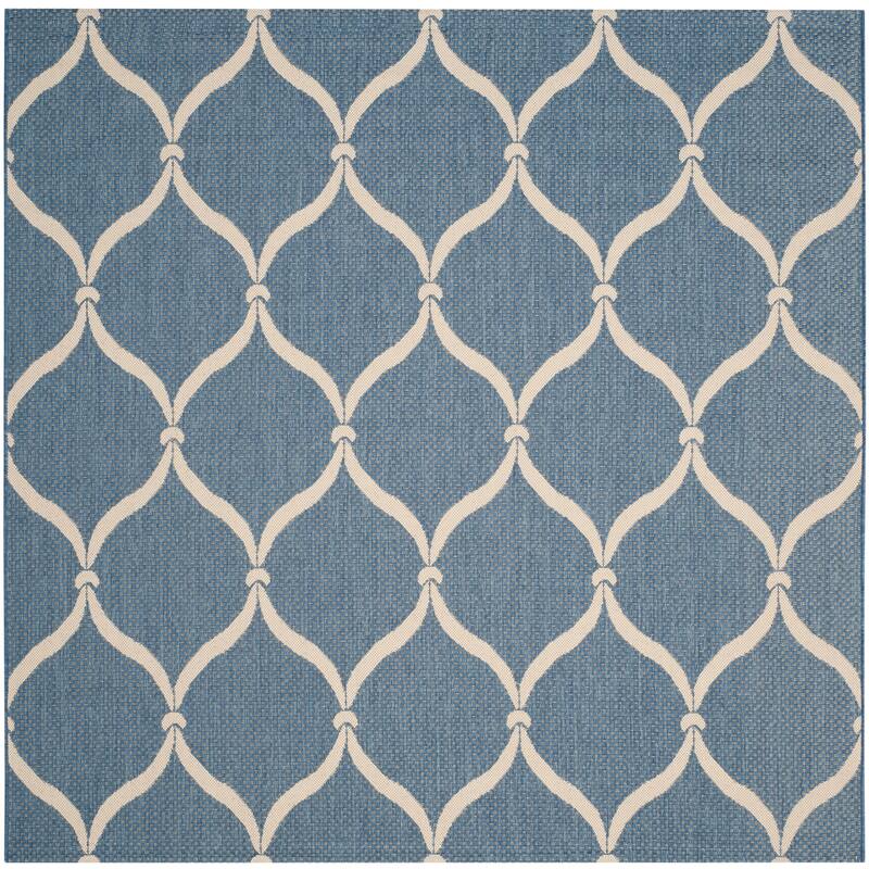 SAFAVIEH Courtyard Liya Indoor/ Outdoor Waterproof Patio Backyard Rug - 6'7" Square - Blue/Beige