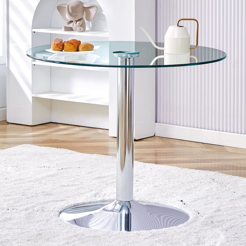 Glass Coffee Table, 29.5 Inch Round Modern Coffee Table, Small Center Table with Metal Legs for Living Room