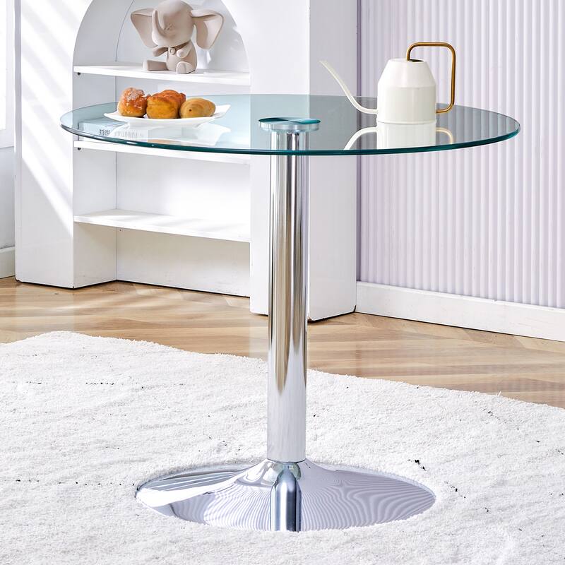 Roomfitters Round Glass Dining Table with 35 Inch Top and Gold Metal Legs for Dining or Meeting Spaces