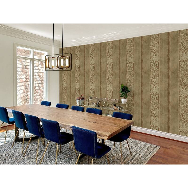 Seabrook Designs Capriana Scroll Stripe Unpasted Wallpaper