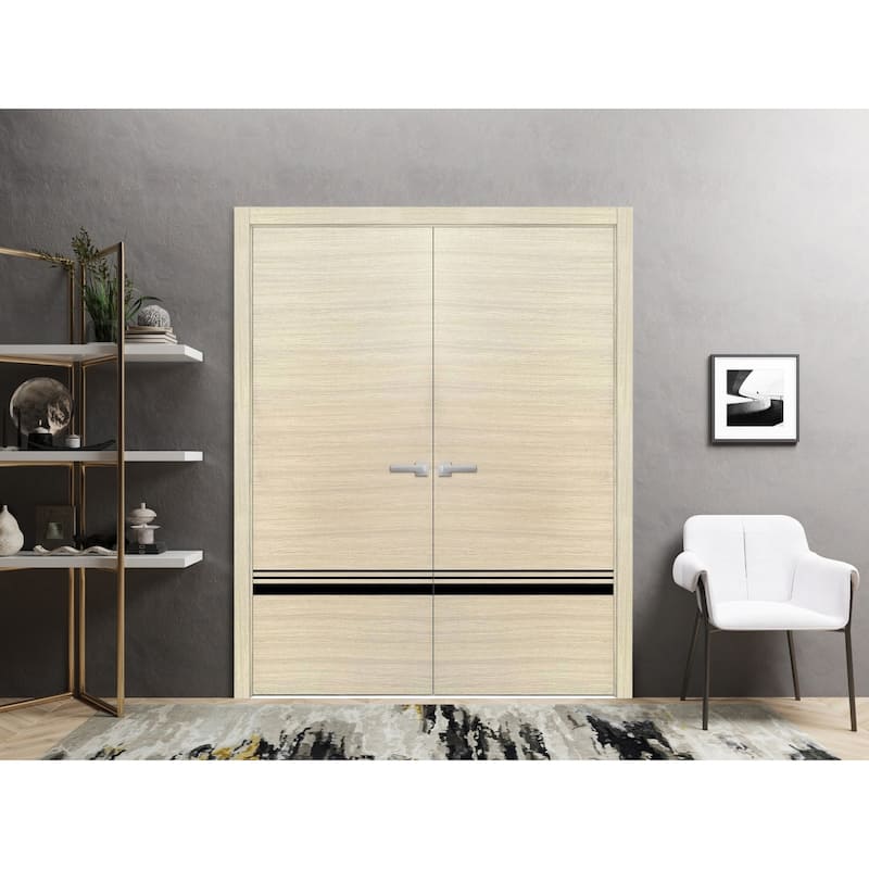 Solid French Double Doors 36 x 80 Planum 0012 Natural Veneer with