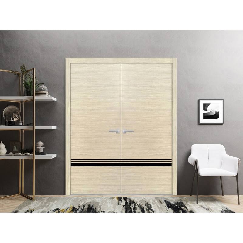 Solid French Double Doors 56 x 80 Planum 0012 Natural Veneer with