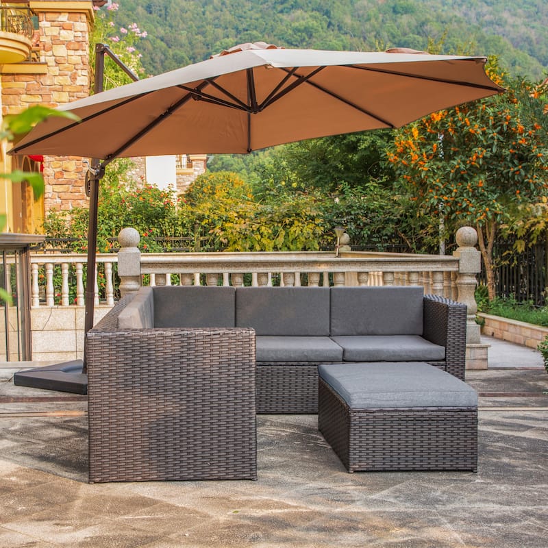 Belmount 6 Seater Wicker Resin Rattan Patio Sectional Set w Cushions - Grey