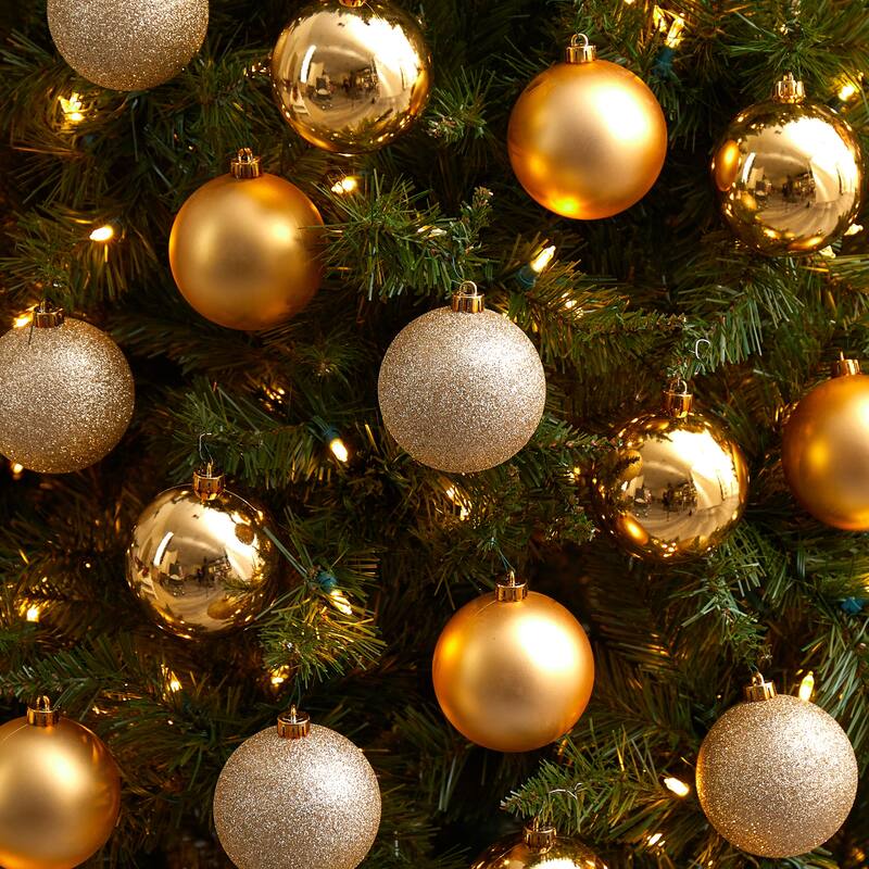 Shatterproof 3-Finish Christmas Ball Ornaments - 3" (80mm) - Gold - 20ct
