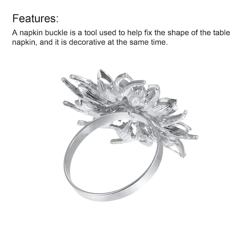Metal Napkin Rings, 4pcs Crystal Flower Napkin Ring Holder Set, Silver Tone - Silver Tone - 38mm