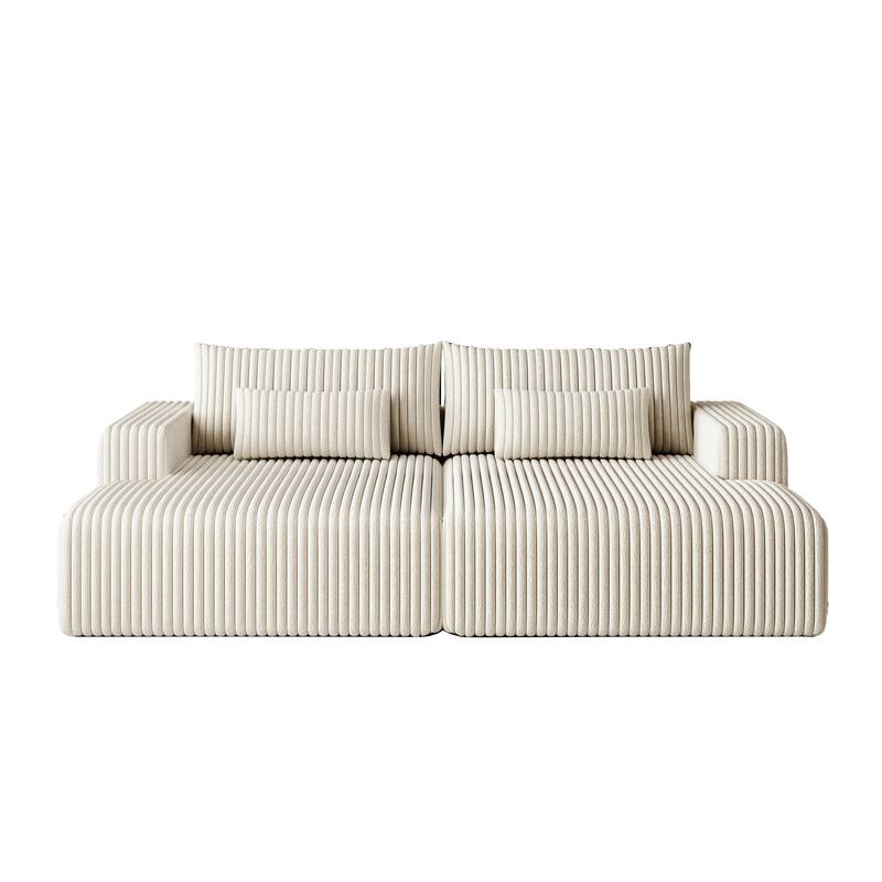 102" Corduroy Cloud Chaise Sectional with Reclining Sofa Bed, No-Assembly Design & Ergonomic Backrest