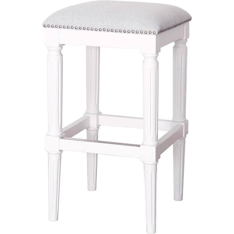 Solid Wood Upholstered Backless Bar Stool with Nail Head Trim - Light Grey 31"