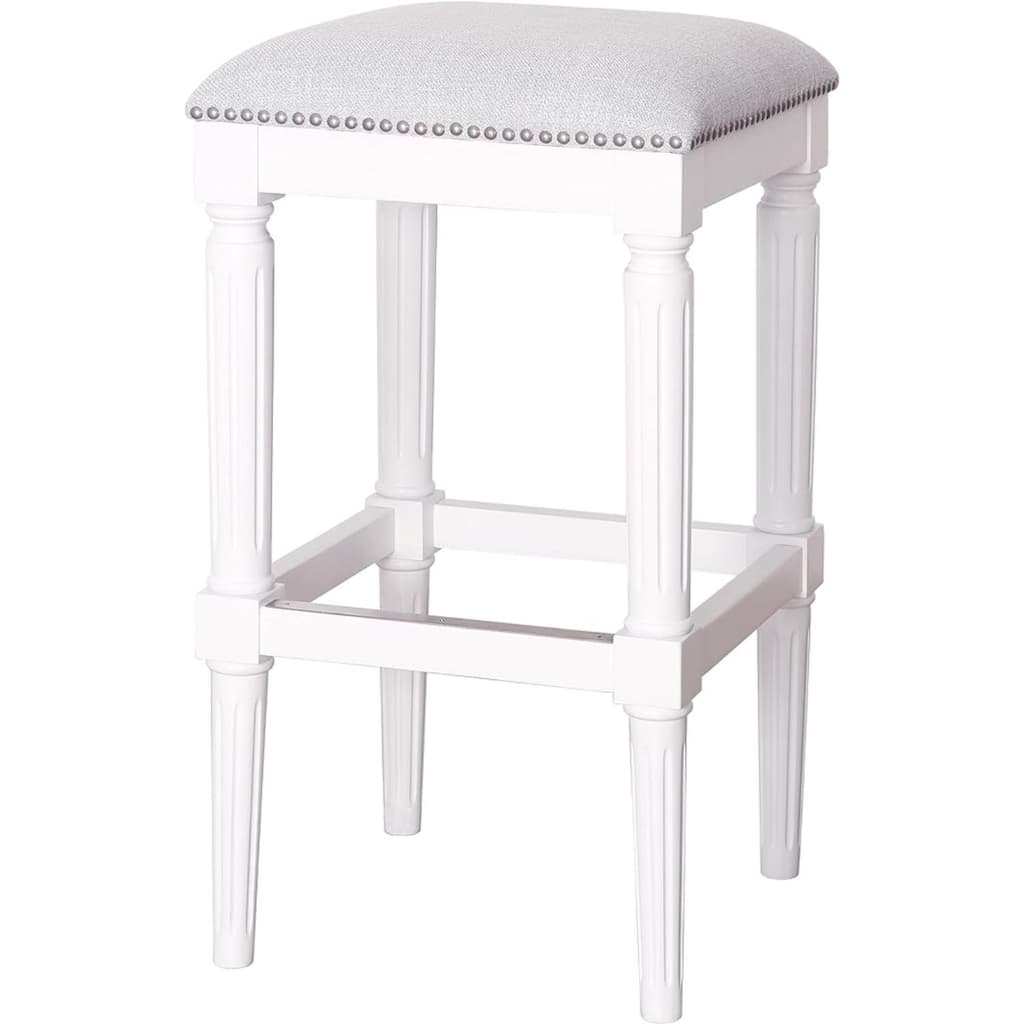 Solid Wood Upholstered Backless Bar Stool with Nail Head Trim