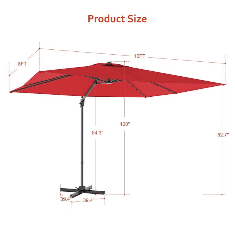 LIVOOSUN 10x8FT Rectangular Cantilever Patio Umbrella Aluminum Frame