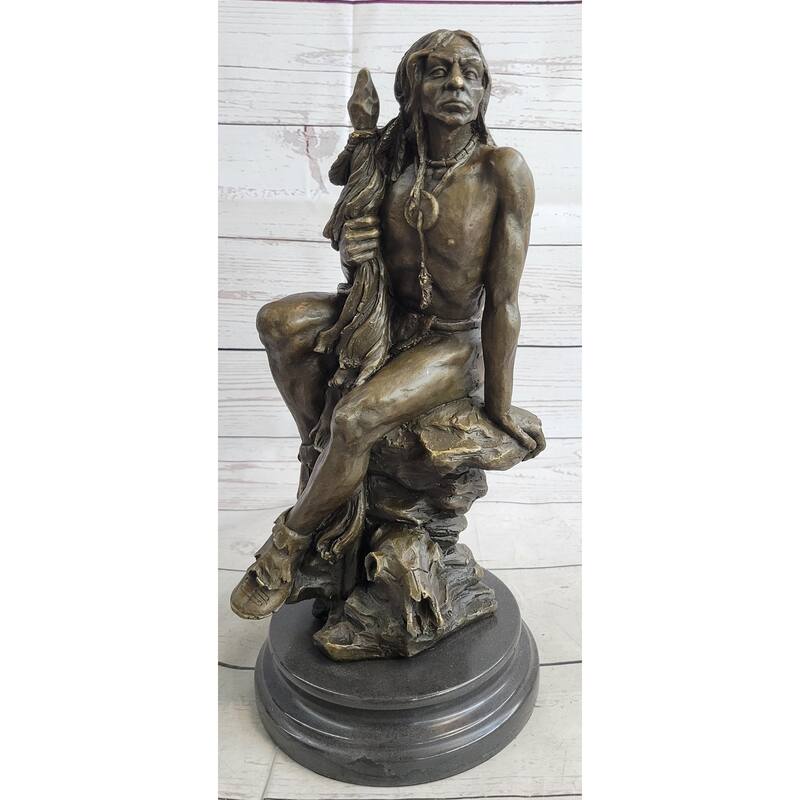 Signed Original Western Art By Nick Native American Warrior Bronze Sculpture