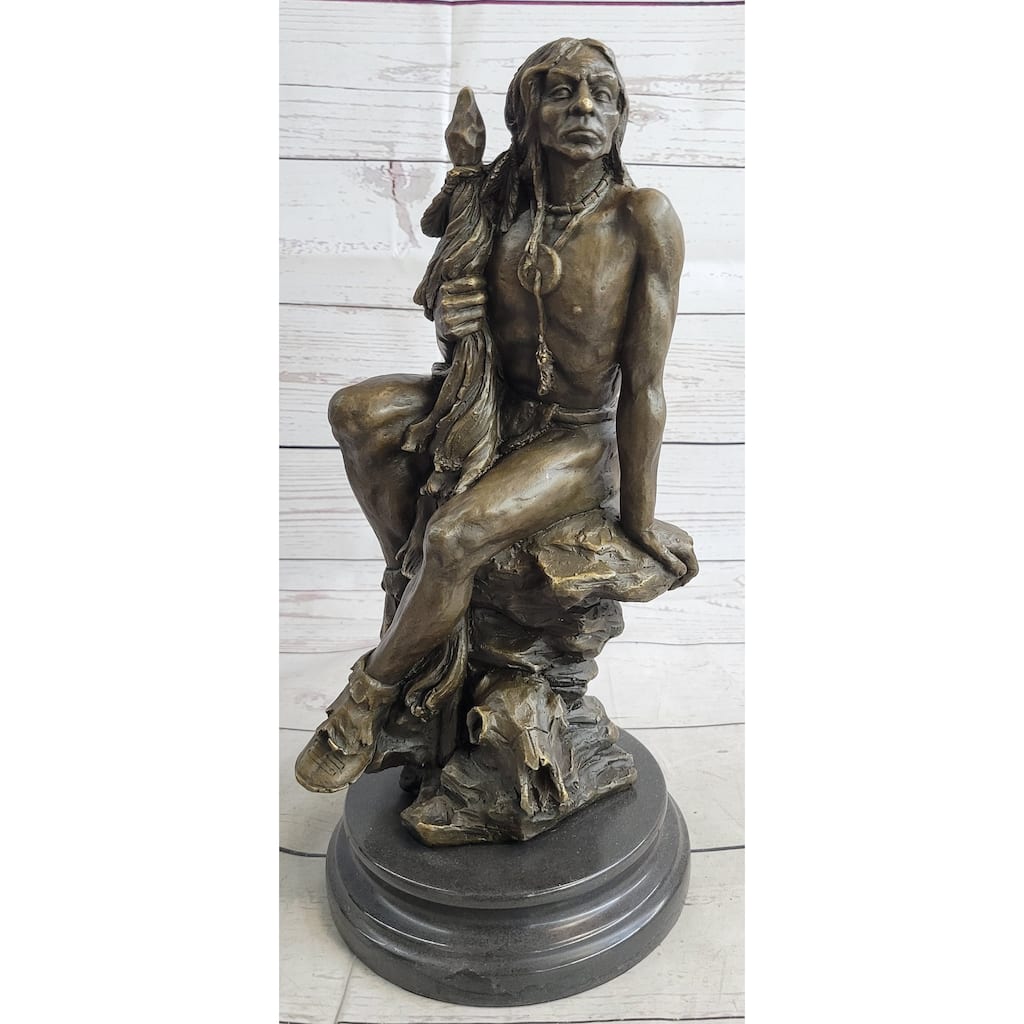 Signed Original Western Art By Nick Native American Warrior Bronze Sculpture