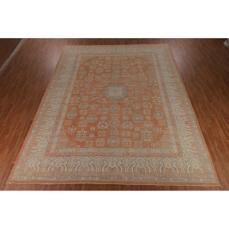 Orange Oushak Turkish Large Rug Hand-Knotted Oriental Wool Carpet - 12'2"x 14'10"