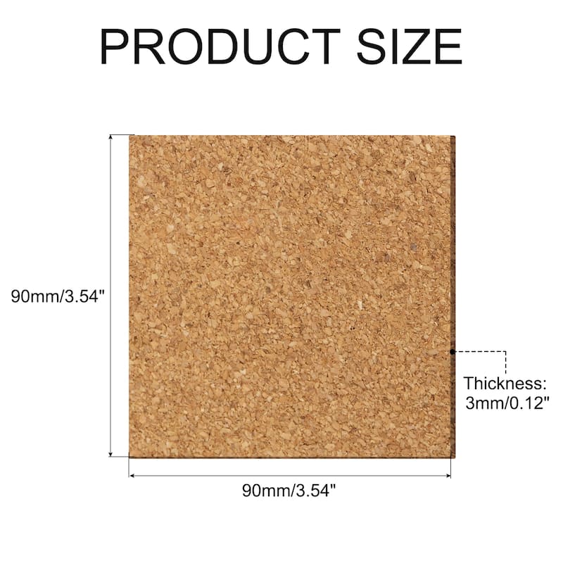 Self-Adhesive Cork, 3.54"x3.54"x3" Squares Cork Mat Coaster Backing Sheet - Brown - 10 Pcs