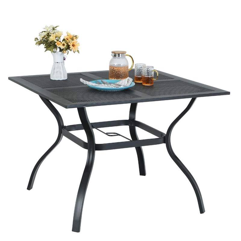 37" x 37" Square Outdoor Dining Table Powder-Coated Steel Frame Top Umbrella Stand Deck